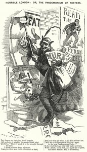 Punch tegneserie: Horrible London: eller, Pandemonium of Posters - London på tidspunktet for Jack the Ripper-drapene (gravering) av English School