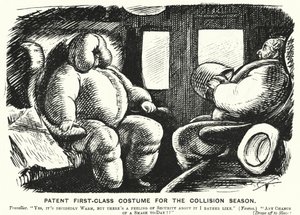 Punch tegneserie: Patent førsteklasses kostyme for kollisjonssesongen - sikkerhet på jernbanen (gravering) av English School