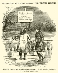 Punch tegneserie: Swimming in the Serpentine, Hyde Park, London av English School