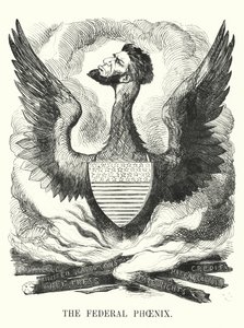 Punch tegneserie: The Federal Phoenix - Abraham Lincolns gjenvalg i det amerikanske presidentvalget i 1864 (gravering) av English School
