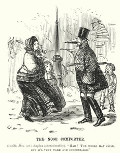 Punch tegneserie: The Nose Comforter - mann som beskytter nesen mot kulde (gravering) av English School