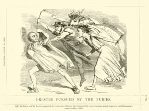 Punch tegneserie om John Bright: Orestes Pursued By The Furies av English School