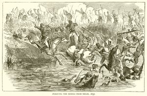 Forfølger opprørerne fra Delhi, 1857 av English School