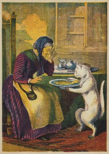 Puss bringer inn fisk (farge litho) av English School