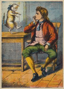 Puss Consoling the Miller's Son (farge litho) av English School