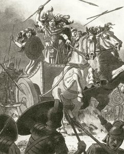 Dronning Boadicea i sin vogn (litho) av English School