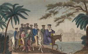 Dronning Caroline, fremmedgjort konsort av kong George IV, kommer inn i Jerusalem (farget gravering) av English School