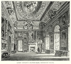 Dronning Carolines salong, Kensington Palace (gravering) av English School