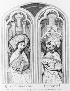 Dronning Eleanor og Henry III, tatt fra et eldgammelt vindu i Church of Boxhill, Sussex av English School