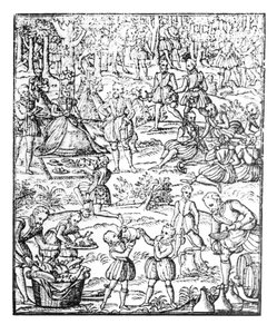 Dronning Elizabeth I (1533-1603) på en jaktpiknik, tallerken fra 