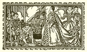 Dronning Elizabeth I og Sir Walter Raleigh av English School