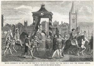 Dronning Elizabeth I på vei til byen for å takke for seieren over den spanske armadaen av English School
