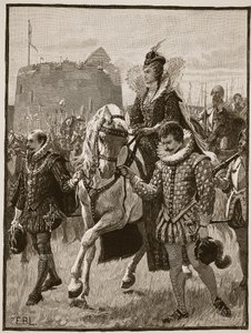 Dronning Elizabeth på Tilbury, illustrasjon fra Cassells Illustrated History of England (sepia-bilde) av English School