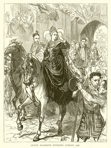 Dronning Elizabeth kommer inn i London, 1558 av English School