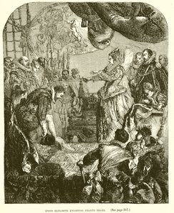 Dronning Elizabeth ridder Francis Drake av English School