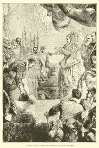 Dronning Elizabeth ridder Francis Drake av English School