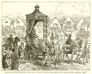 Dronning Elizabeth på vei til St. Pauls, etter nederlaget til den spanske armadaen, 1588 av English School