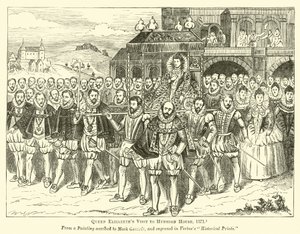 Dronning Elizabeths besøk til Hunsdon House, 1571 av English School
