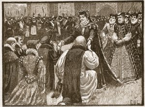 Queen Mary and the State Prisoners in the Tower, illustrasjon fra Cassells Illustrated History of England (sepiafoto) av English School