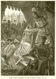 Dronning Philippa går i forbønn for Burgesses of Calais av English School