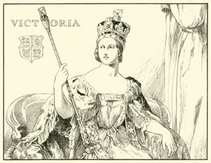 Dronning Victoria (After the Coronation Portrait av Sir George Hayter) (blekk på papir) av English School