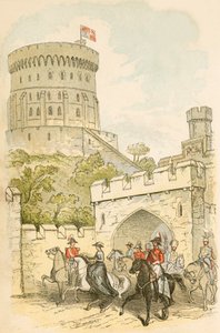 Dronning Victoria rir ut av Windsor Castle av English School