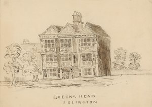 Queens Head, Islington, London (blekk på papir) av English School