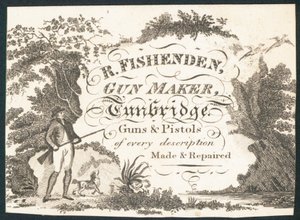 R Fishenden, våpenmaker, handelskort av English School