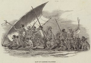 Flåte av Gambier Islanders (gravering) av English School