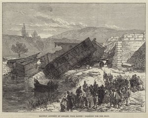 Jernbaneulykke i Antibes, nær Cannes, drar for de døde (gravering) av English School