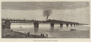 Jernbanebroen over Ganges ved Rajghaut (gravering) av English School