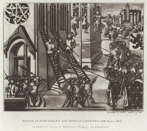 Rasse av Harselles og John av Lannoys med 6000 menn fra Gent drept ved Meule a Village i Flandern av English School