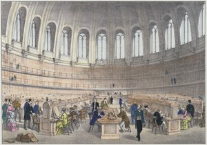 Lesesal i British Museum, London (farget gravering) av English School