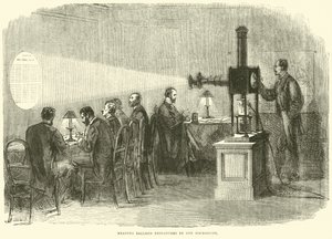 Leser ballongsendinger ved mikroskop, oktober 1870 av English School