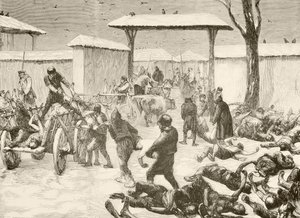 Gjenopprette de døde etter beleiringen av Plevna, Bulgaria i 1877 (litho) av English School