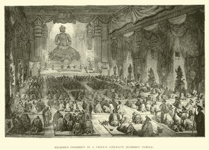 Religiøs seremoni i et kinesisk lamaseri, buddhistisk tempel av English School