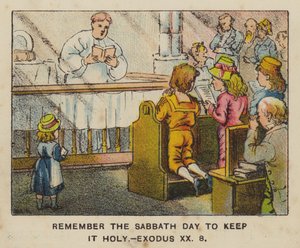 Husk sabbatsdagen for å holde den hellig, Exodus XX 8 (farge litho) av English School
