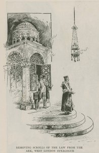Fjerner lovens ruller fra arken, West London Synagogue av English School