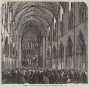 Gjenåpning av St Patrick's Cathedral, Dublin, nylig restaurert (gravering) av English School
