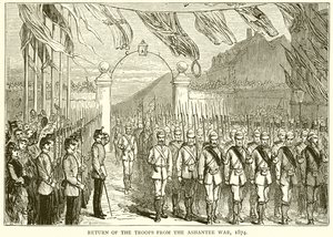 Troppenes retur fra Ashantee-krigen, 1874 av English School