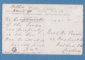 Baksiden av Bolton Wanderers FC-spillerpostkort, 1911-12 av English School