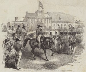 Gjennomgang av det ærede artillerikompani, av Hans Kongelige Høyhet Prins Albert, generalkaptein og oberst (gravering) av English School