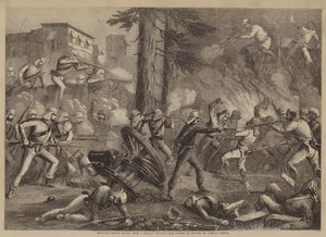 Revolted Sepoys drevet fra en befestet landsby nær Guznee de Nugger av 60th Rifles (gravering) av English School