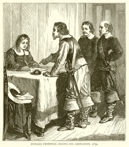 Richard Cromwell signerte sin abdikasjon, 1659 av English School