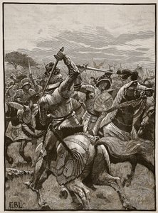 Richard III i slaget ved Bosworth, illustrasjon fra Cassells Illustrated History of England (sepia-foto) av English School