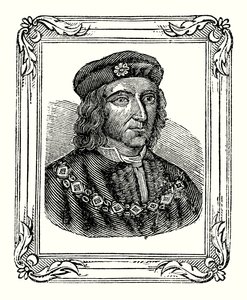 Richard III ble født i 1450, kronet i 1483, drept i 1485 (gravering) av English School