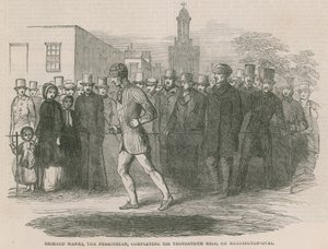 Richard Manks, fotgjengeren, fullfører sin tusende mil på Kennington Oval av English School