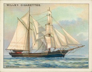 Skipsrigger: Brigantin (fargelitografi) av English School