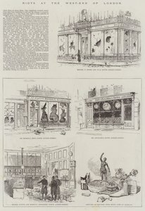 Unruhen im West-End von London (Stich) von English School