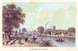 Themsen: Kingston-on-Thames (farget gravering) av English School